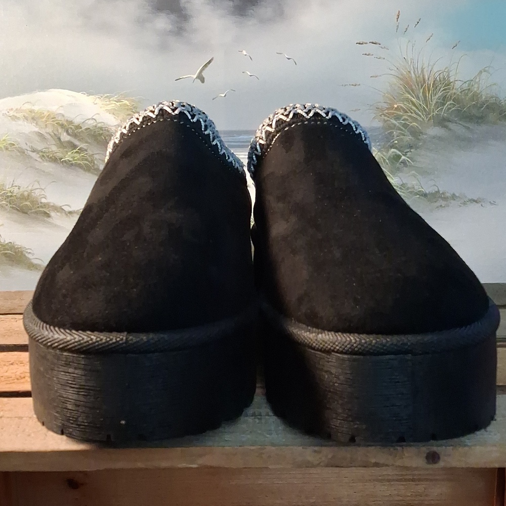 Women’s Black Suede Platform Slip-On Clogs - Picture 7 of 12